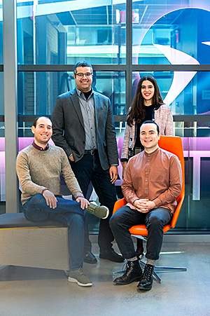 "Clockwise from top left: Professor Linares and graduate students Adriana Mitchell, Thomas González Roberts, and Miles Lifson."